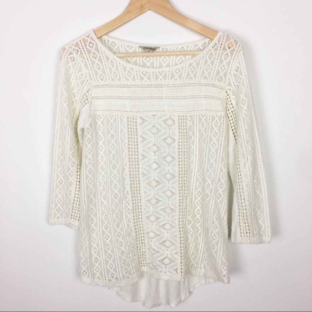 Lucky Brand Cream Crochet Knit Tunic Top
